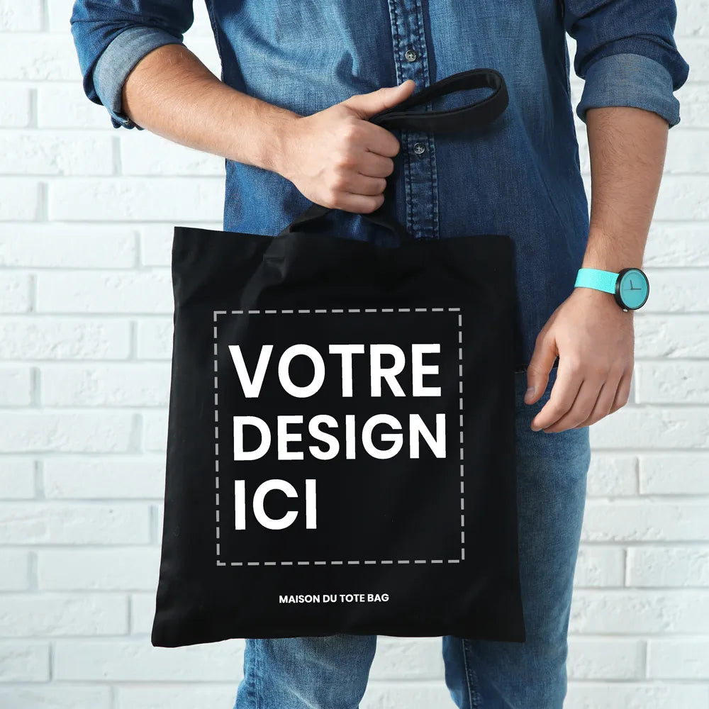 Tote bag noir personnalisable | Livraison gratuite
