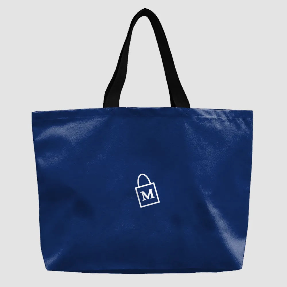 Grand tote bag bleu avec poche intérieure ouverte