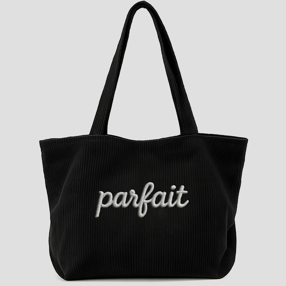 Grand Tote Bag Velours Côtelé Noir