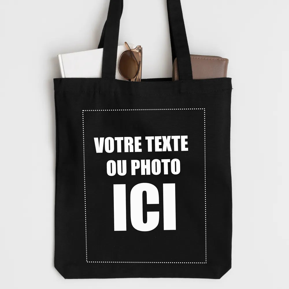 Tote bag noir personnalis Livraison gratuite