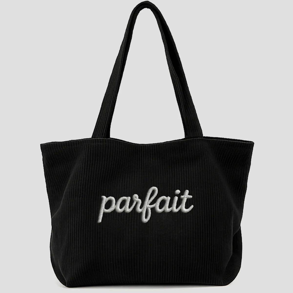 Tote Bag Velours Noir Côtelé Brodé Livraison Offerte