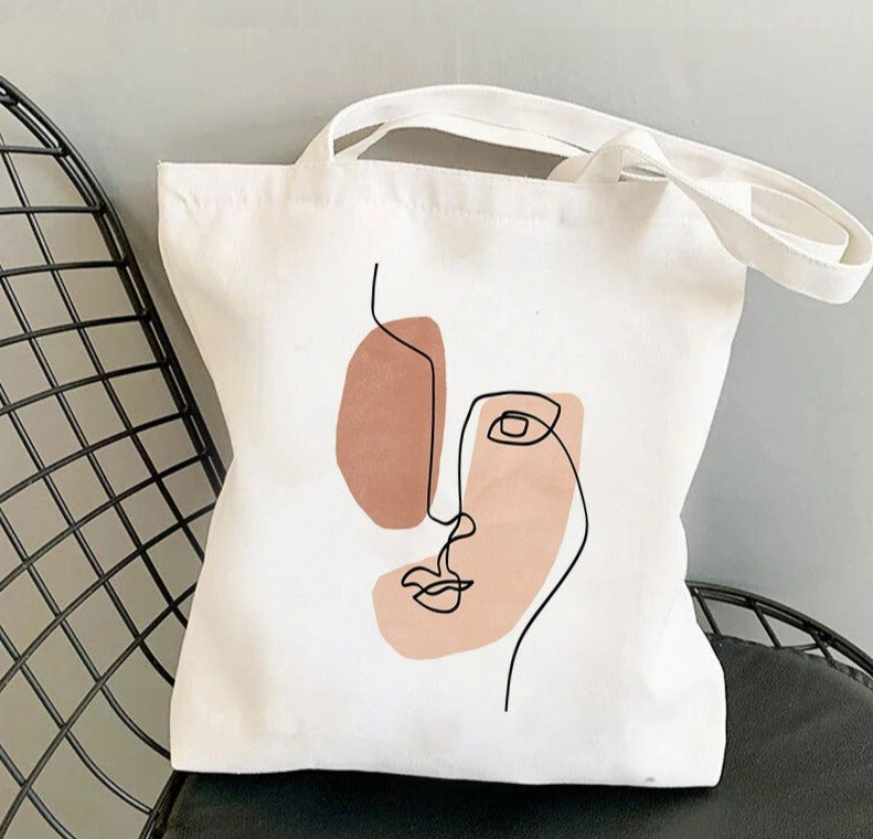 Tote Bag Line Art Abstrait Visage Maison du Tote Bag