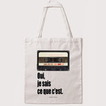 Cassette audio tote bag blanc
