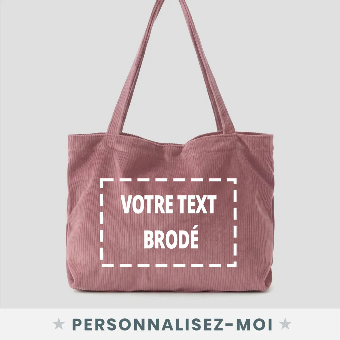 Sac tote bag velours rose — Broderie délicate en point de chaînette