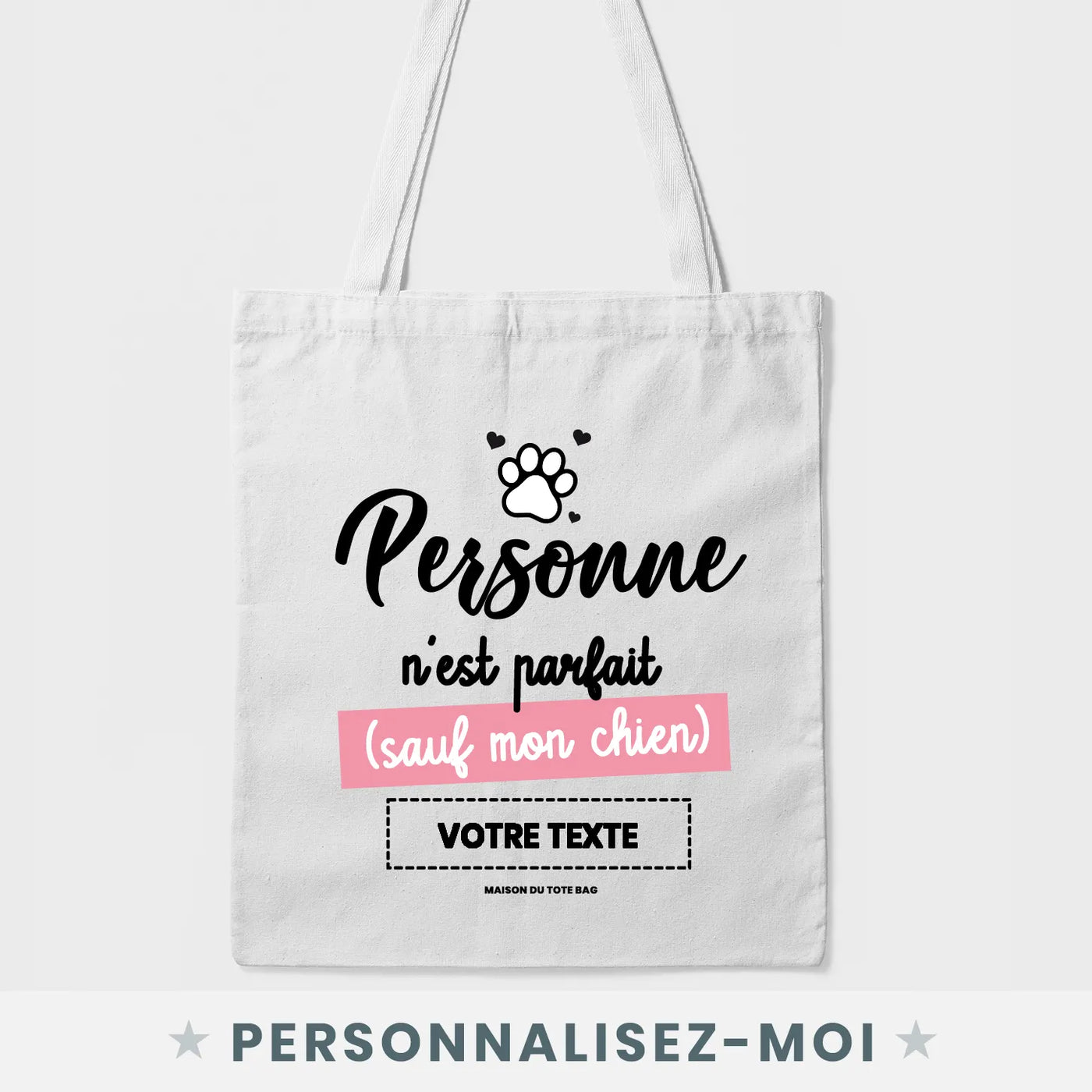 Tote bag chien texte personnalisé