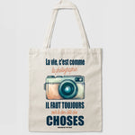 Tote bag vintage appareil photo écru couleur