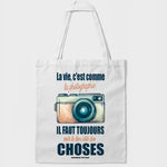 Tote bag vintage appareil photo blanc