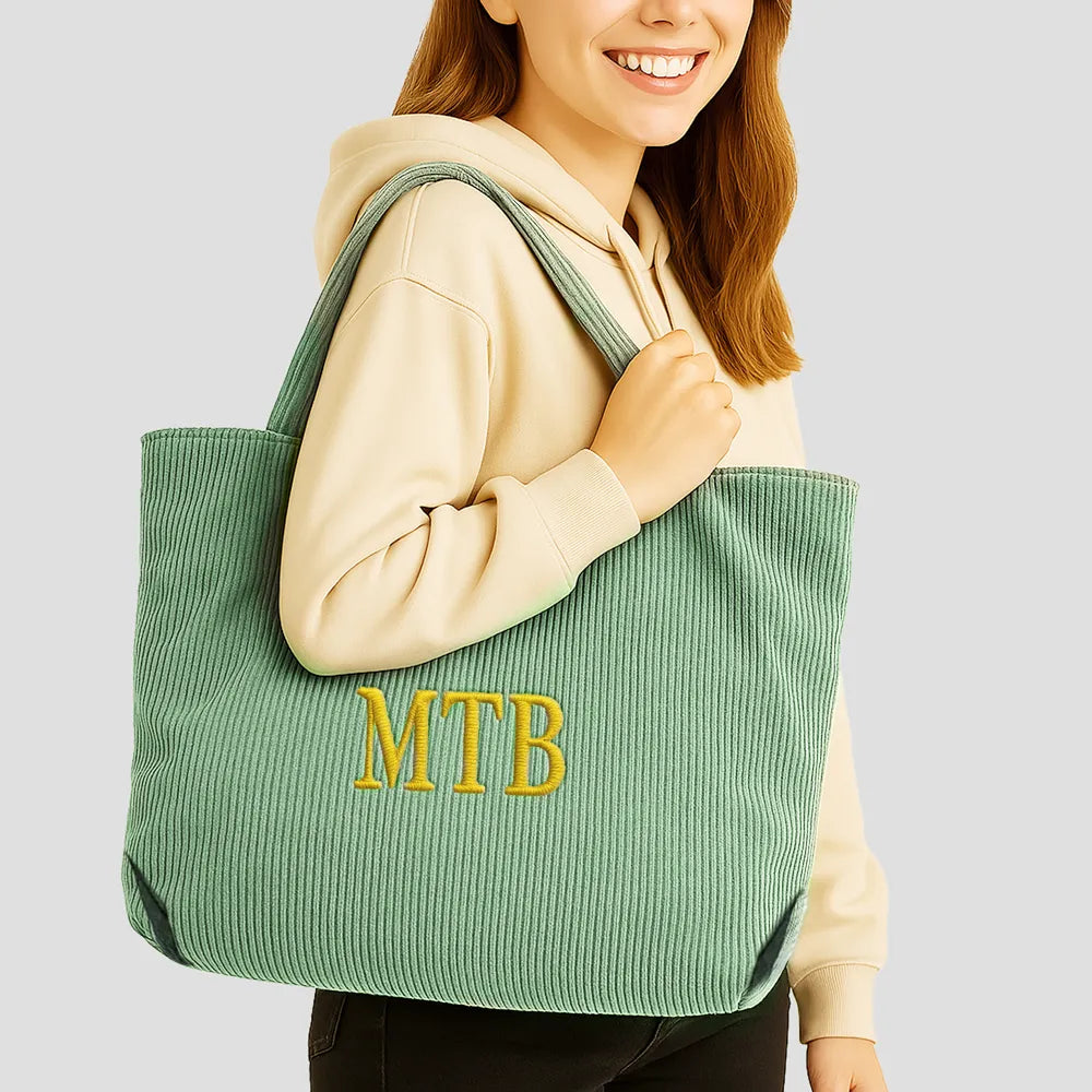 Tote Bag en Velours Vert nature Brodé