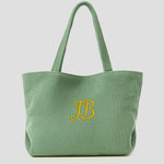 Tote Bag en Velours Vert nature Brodé initiales