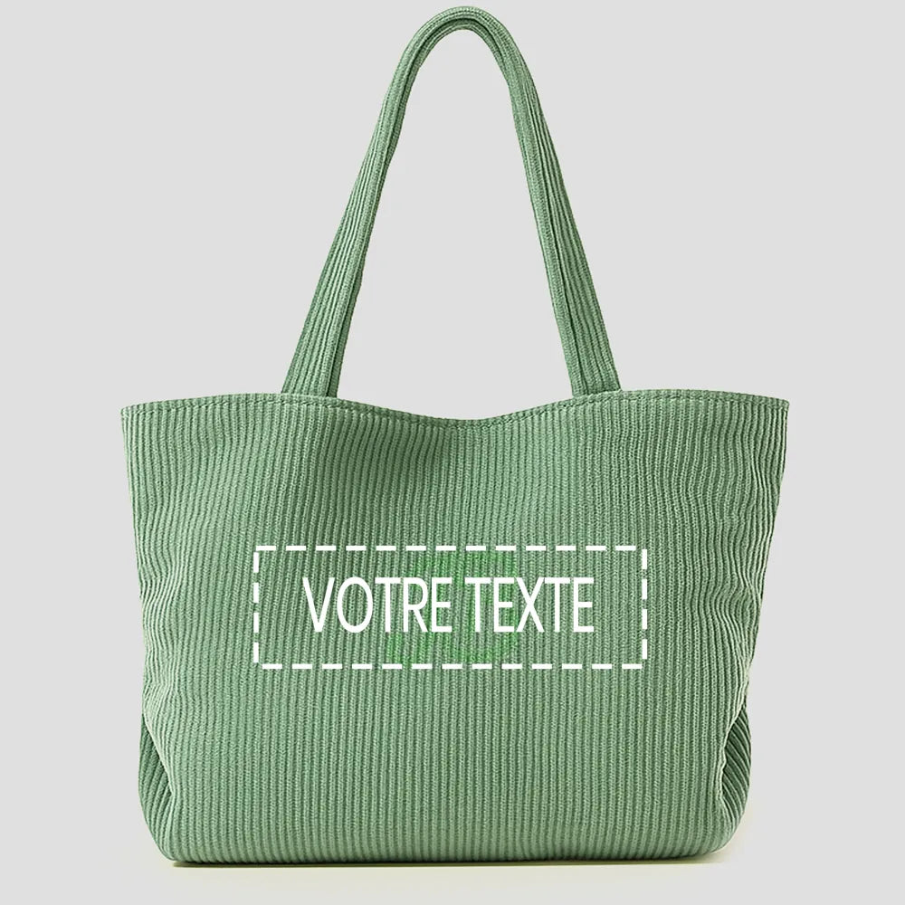 Tote Bag en Velours Vert nature Brodé personnalisé