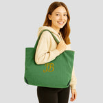 Tote Bag en Velours Vert nature Brodé