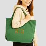 Tote Bag en Velours Vert nature Brodé