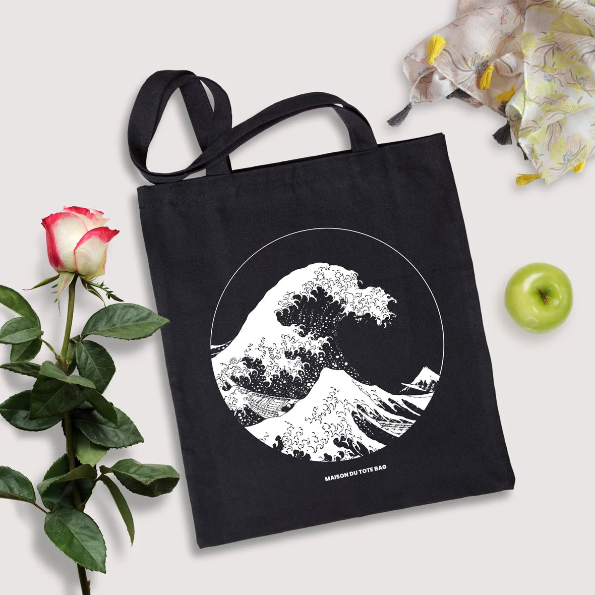 Tote Bag Noir vague inagawa hokusai