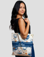 Tote Bag Personnalisé Bleu Pivoine