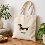 tote bag teckel chien saucisse posé contre le mur