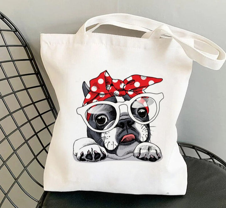 Tote Bag Bulldog Français Noeuds à Pois | Maison du Tote Bag