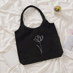 Tote Bag Noir Minimaliste Fleur | Maison du Tote Bag