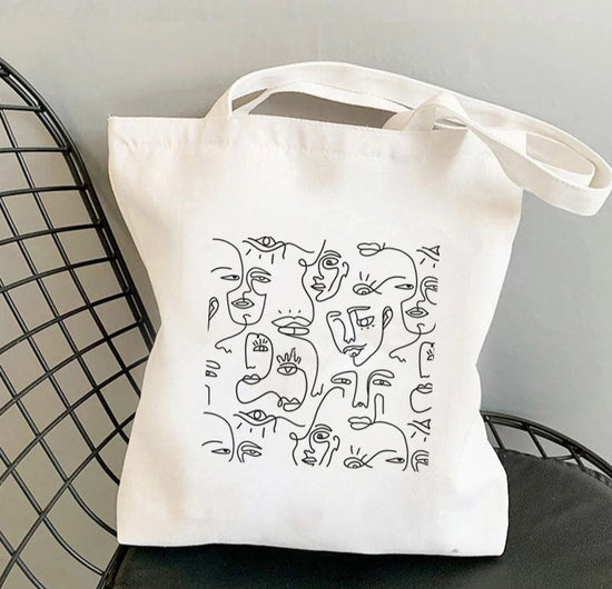 Tote Bag Line Art Visages | Maison du Tote Bag